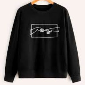 Shasa Man Black With White Hand Print Crew Neck Sweatshirt Size M